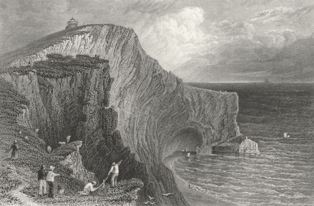IOW. Scratchells Bay-Bartlett c1840 old antique vintage print picture